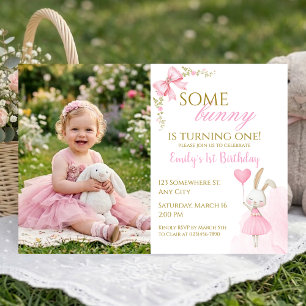 Some Bunny is One Pink Coquette Ballerina Photo Invitation