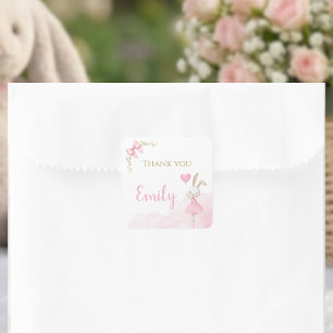 Some Bunny is One Pink Coquette Ballerina Square Sticker