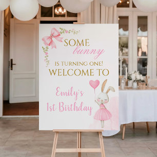 Some Bunny Is One Pink Coquette Welcome Sign