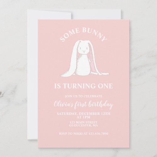 Some Bunny is One Pink First Birthday Invitation