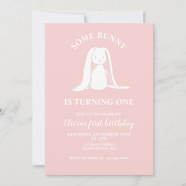 Some Bunny is One Pink First Birthday Invitation (Front)