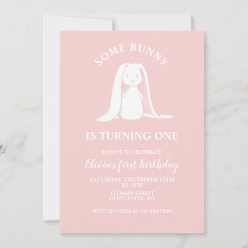 Some Bunny is One Pink First Birthday Invitation