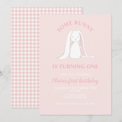 Some Bunny is One Pink First Birthday Invitation