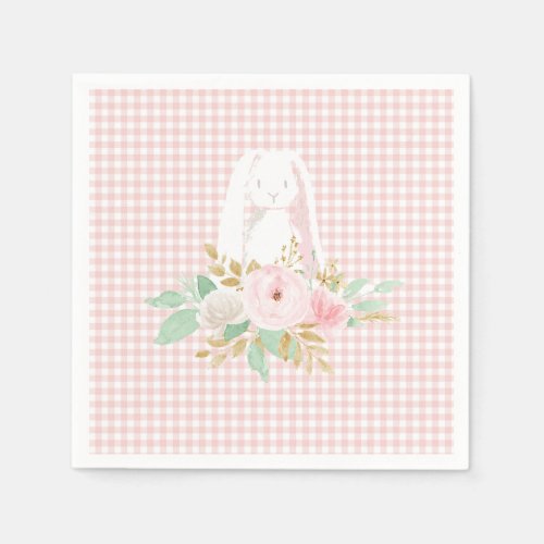 Some Bunny is One Pink Floral Gingham birthday Napkins