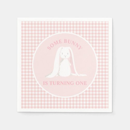 Some Bunny is One Pink Gingham Birthday Napkins