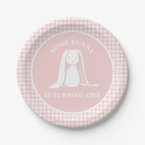 Some Bunny is One Pink Gingham Birthday Paper Plat Plates