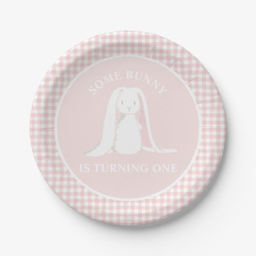 Some Bunny is One Pink Gingham Birthday Paper Plates