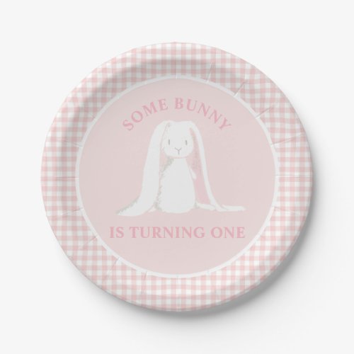 Some Bunny is One Pink Gingham Birthday Paper Plates