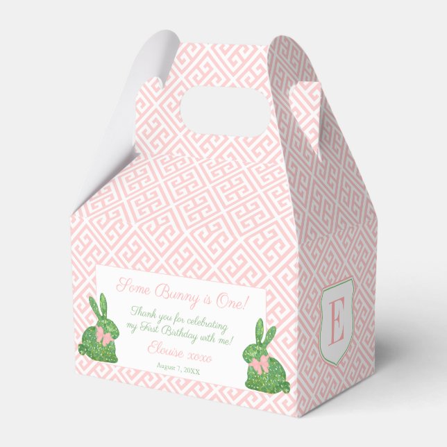 Some Bunny Is One Pink Green 1st Birthday Party Favor Boxes (Front Side)