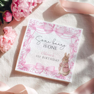 Some Bunny Is One Pink Toile Birthday Napkins
