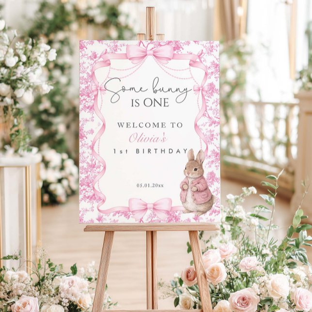 Some Bunny Is One Pink Toile Welcome Sign (Creator Uploaded)