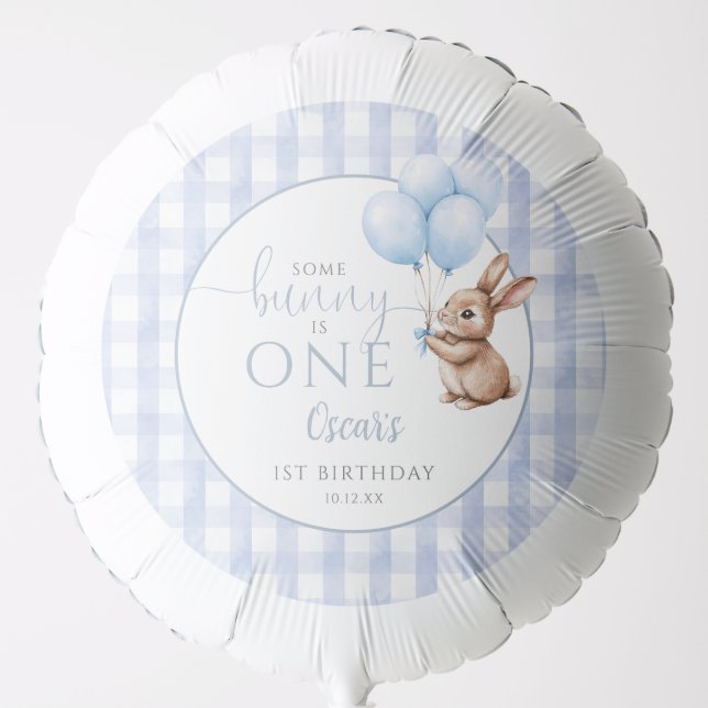 Some Bunny Is One Rabbit Blue 1st Birthday Balloon (Front)