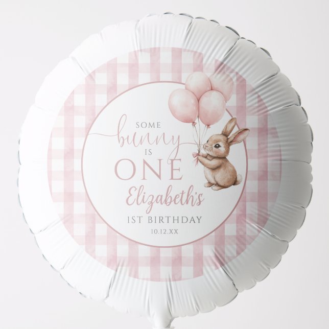 Some Bunny Is One Rabbit Pink 1st Birthday Balloon (Front)