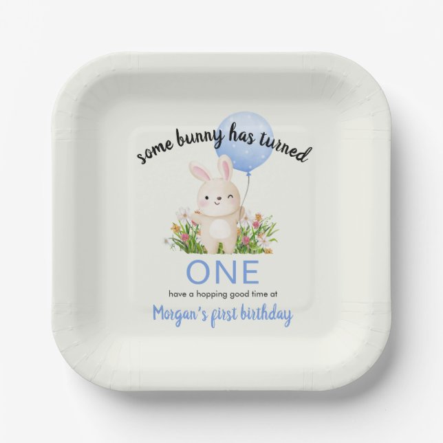 Some Bunny Is One Simple Cute Boys 1st Birthday  Paper Plates (Front)