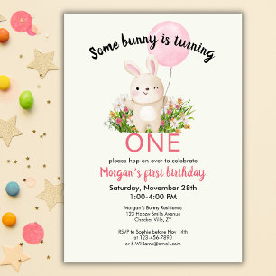 Some Bunny Is One Simple Cute Girls 1st Birthday Invitation