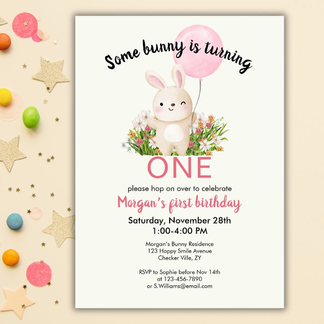 Some Bunny Is One Simple Cute Girls 1st Birthday  Invitation (Creator Uploaded)