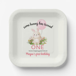 Some Bunny Is One Simple Cute Girls 1st Birthday Paper Plates