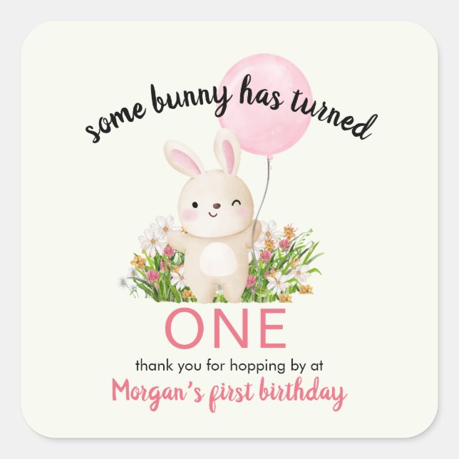 Some Bunny Is One Simple Cute Girls 1st Birthday  Square Sticker (Front)
