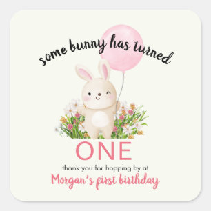 Some Bunny Is One Simple Cute Girls 1st Birthday Square Sticker