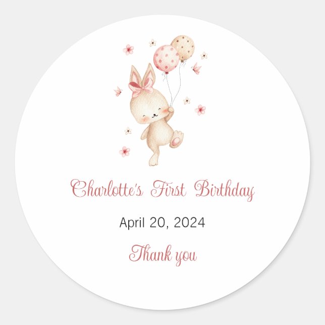 Some Bunny is One Stickers, Bunny Birthday Labels (Front)