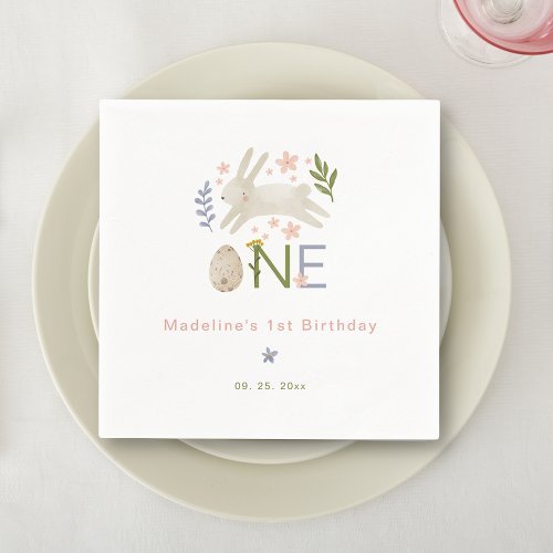 Some Bunny Is One Watercolor Girls 1st Birthday Napkins