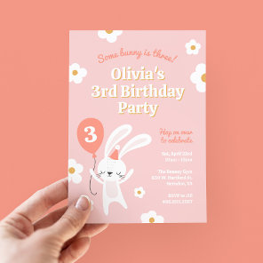 Some Bunny is Three Cute Retro 3rd Birthday Party Invitation