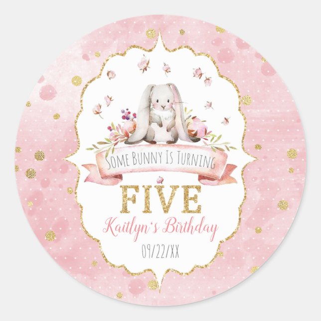 Some Bunny is Turning Five 5th Birthday Classic Round Sticker (Front)