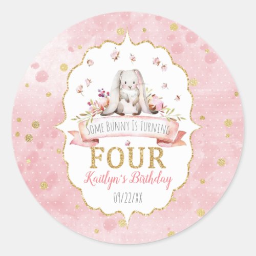 Some Bunny is Turning Four 4th Birthday Favor Classic Round Sticker