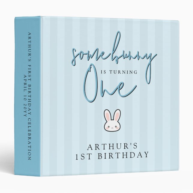 Some Bunny is turning One 1st Birthday Celebration 3 Ring Binder (Front/Spine)