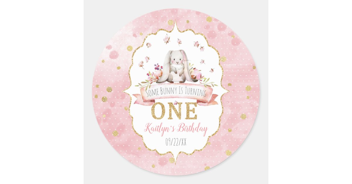 Some Bunny is Turning One 1st Birthday Favor Classic Round Sticker | Zazzle