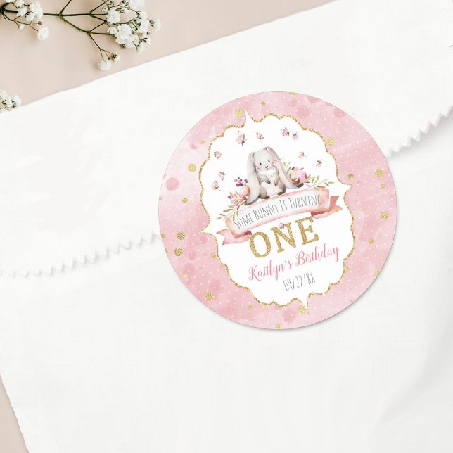 Some Bunny is Turning One 1st Birthday Favor Classic Round Sticker (Creator Uploaded)