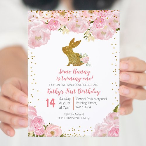 Some Bunny is Turning One 1st Birthday Invitation