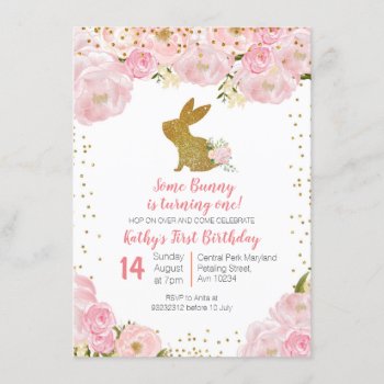 Some Bunny Is Turning One 1st Birthday Invitation by HappyPartyStudio at Zazzle