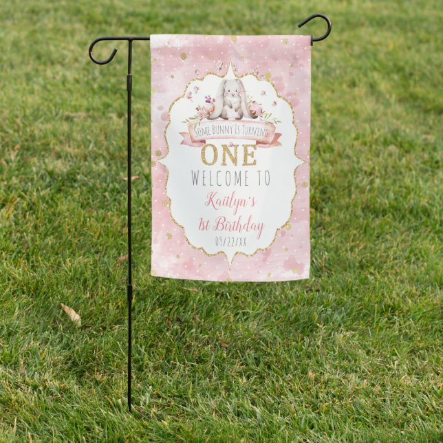Some Bunny is Turning One 1st Birthday Welcome Garden Flag (In SItu)