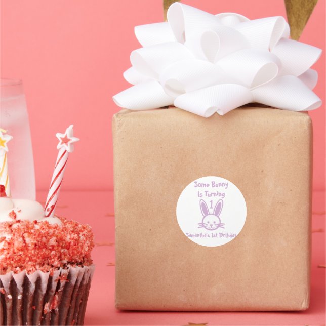 Some Bunny Is Turning One Birthday Classic Round Sticker (Party)