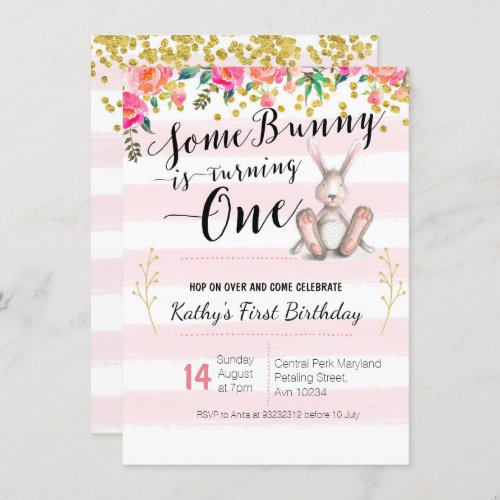 Some Bunny is Turning One Birthday Floral Invite