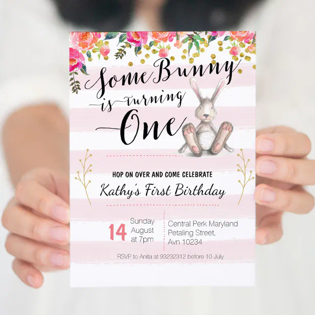 Some Bunny is Turning One Birthday Floral Invite | Zazzle