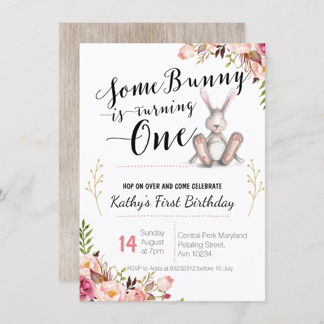 Some Bunny is Turning One Birthday Invitation (Front/Back)