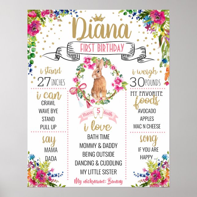 Some Bunny is turning one Birthday Party sign (Front)