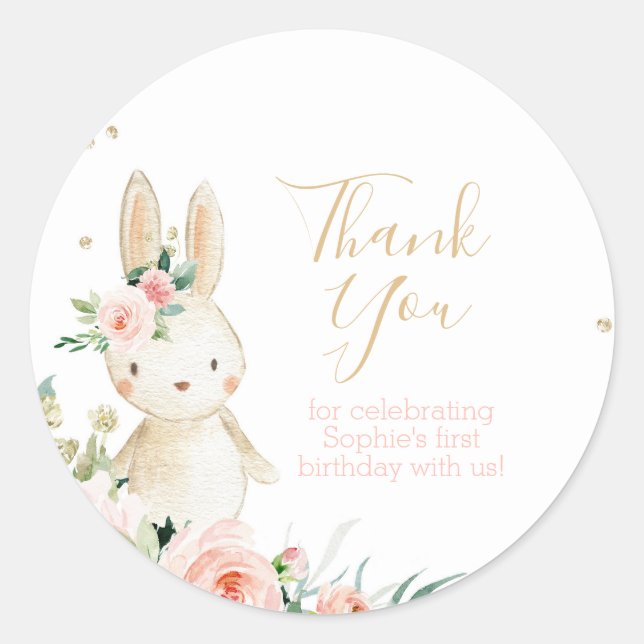 Some Bunny is Turning One Birthday Thank You Favor Classic Round Sticker (Front)