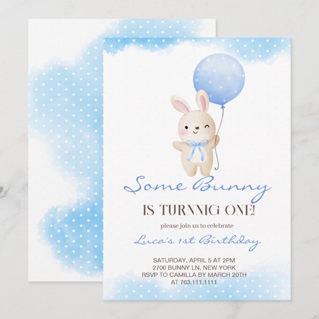 Some Bunny is Turning One Boy  Birthday Invitation (Front/Back)