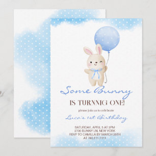 Some Bunny is Turning One Boy Birthday Invitation
