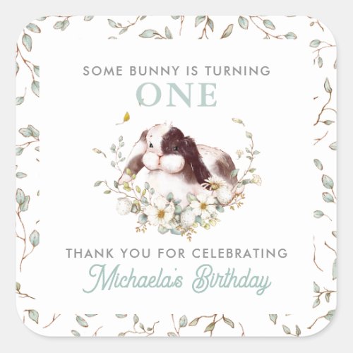 Some Bunny Is Turning One BoyGirls 1st Birthday Square Sticker