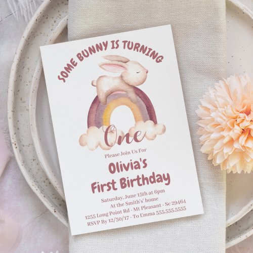 Some Bunny Is Turning One Bunny 1st Birthday Invit Invitation