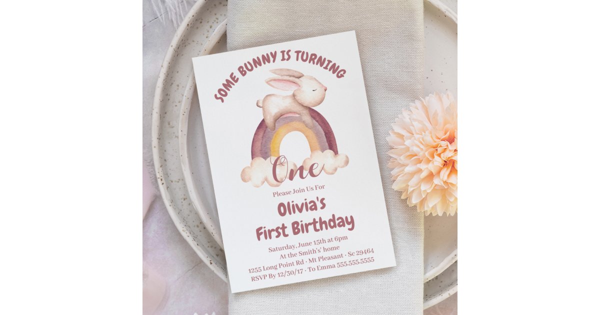 Some Bunny Is Turning One Bunny 1st Birthday Invit Invitation | Zazzle