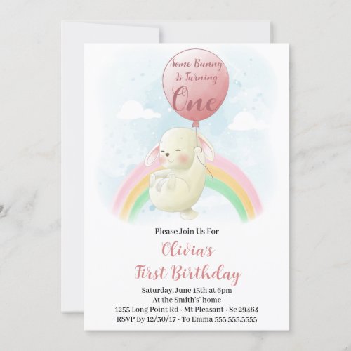 Some Bunny Is Turning One Bunny 1st Birthday Invitation