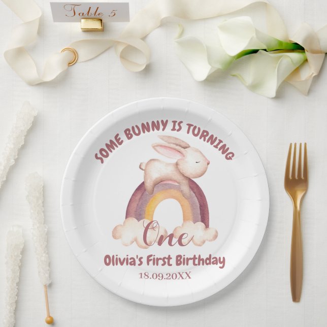Some Bunny Is Turning One Bunny 1st Birthday Paper Plates (Wedding)