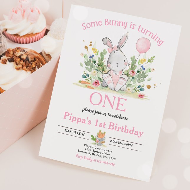 Some Bunny Is Turning One Bunny 1st Birthday Party Invitation (Creator Uploaded)