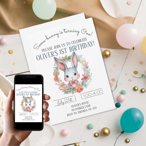 Some_bunny Is Turning One Bunny 1st Birthday Party Invitation