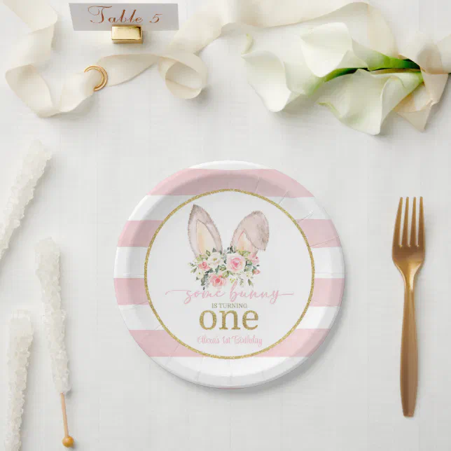Some Bunny is turning ONE (Bunny Ears) CUSTOM Paper Plates | Zazzle